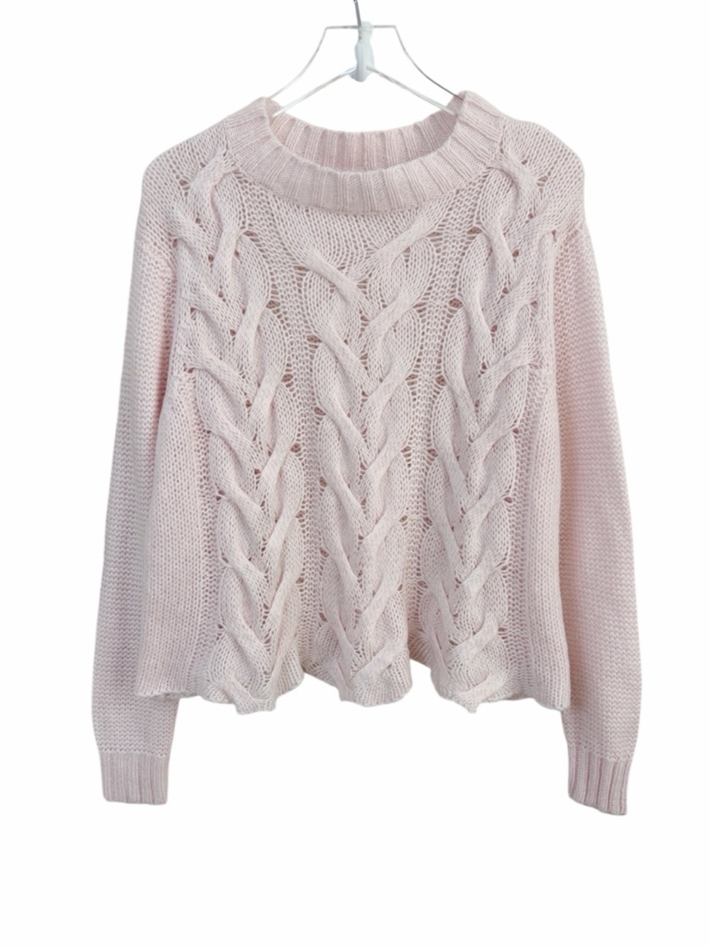 Wooden Ships | Pink Mohair Wool Blend Cable Crewneck Sweater